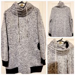 Rouge Collection Plus Size 3X Cowl Neck Tunic Sweater Gray Black Marled Knit